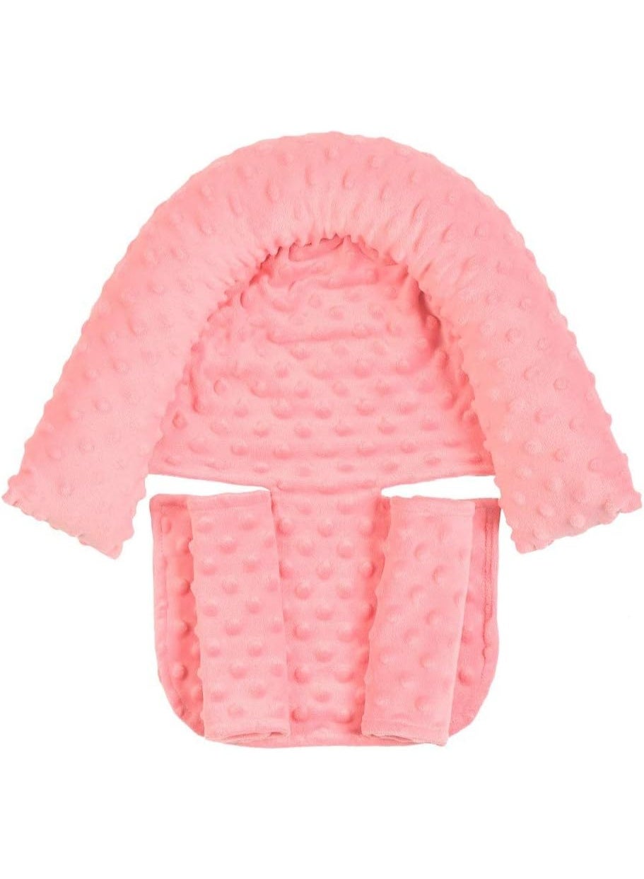 3-in-1 Baby Head and Neck Support Pillow with Safety Belt for Car Seat, Extra Soft Toddler Car Seat Insert Cushion Pad for Infants & Young Children, Comfortable Travel Support (Water Pink)
